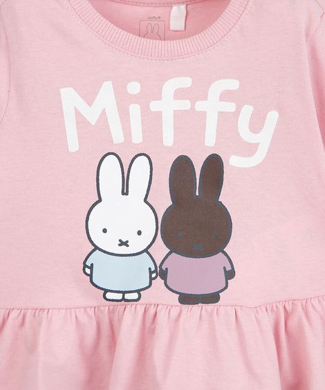 blusa peplum infantil de algodão manga longa miffy rosa
