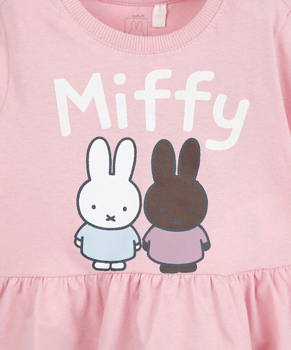 blusa peplum infantil de algodão manga longa miffy rosa