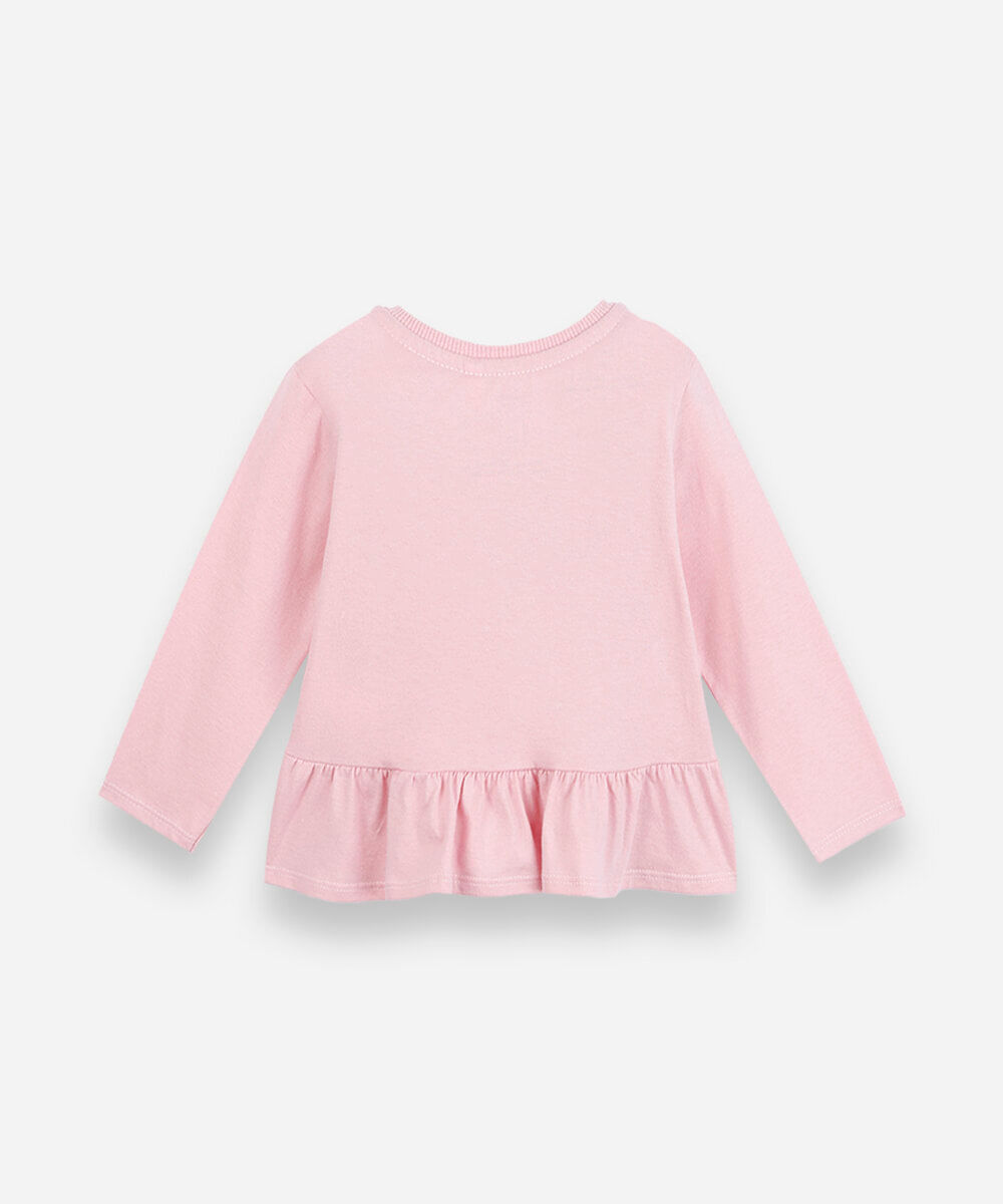 blusa peplum infantil de algodão manga longa miffy rosa