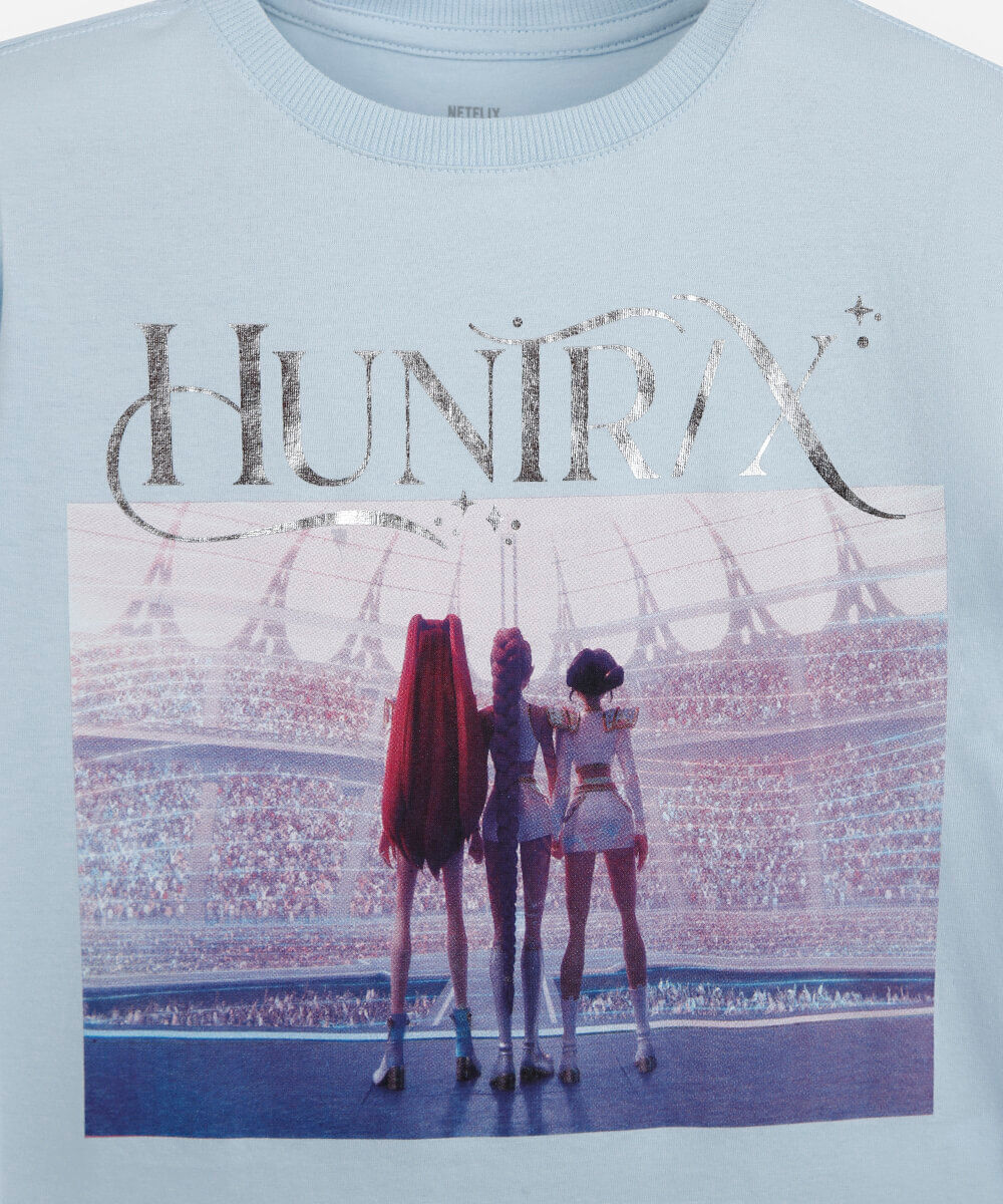 camiseta infantil de algodão manga curta guerreiras do kpop azul