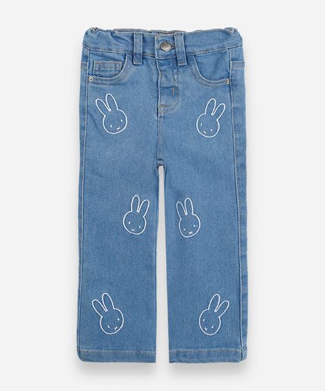 calça flare infantil jeans com bordado miffy azul