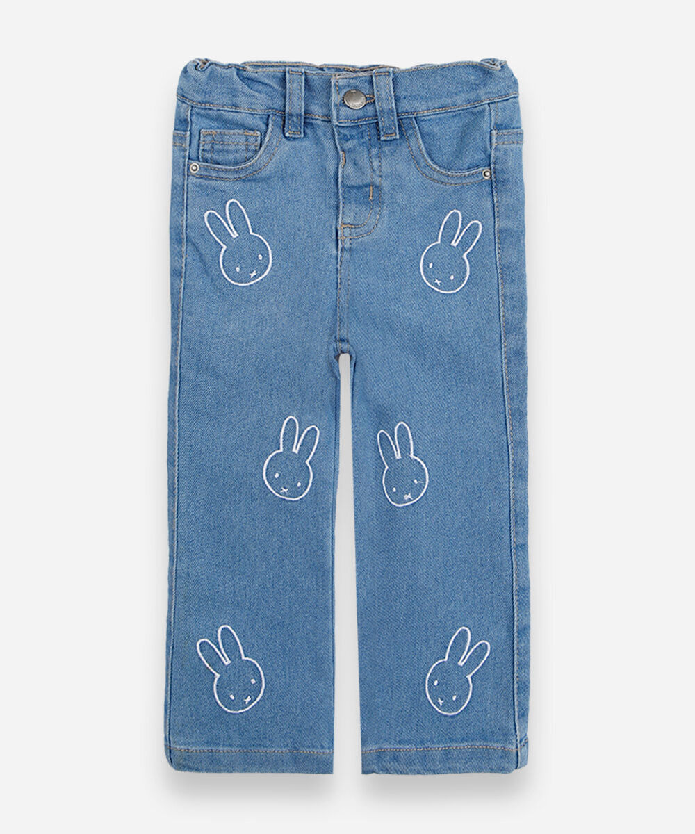 calça flare infantil jeans com bordado miffy azul