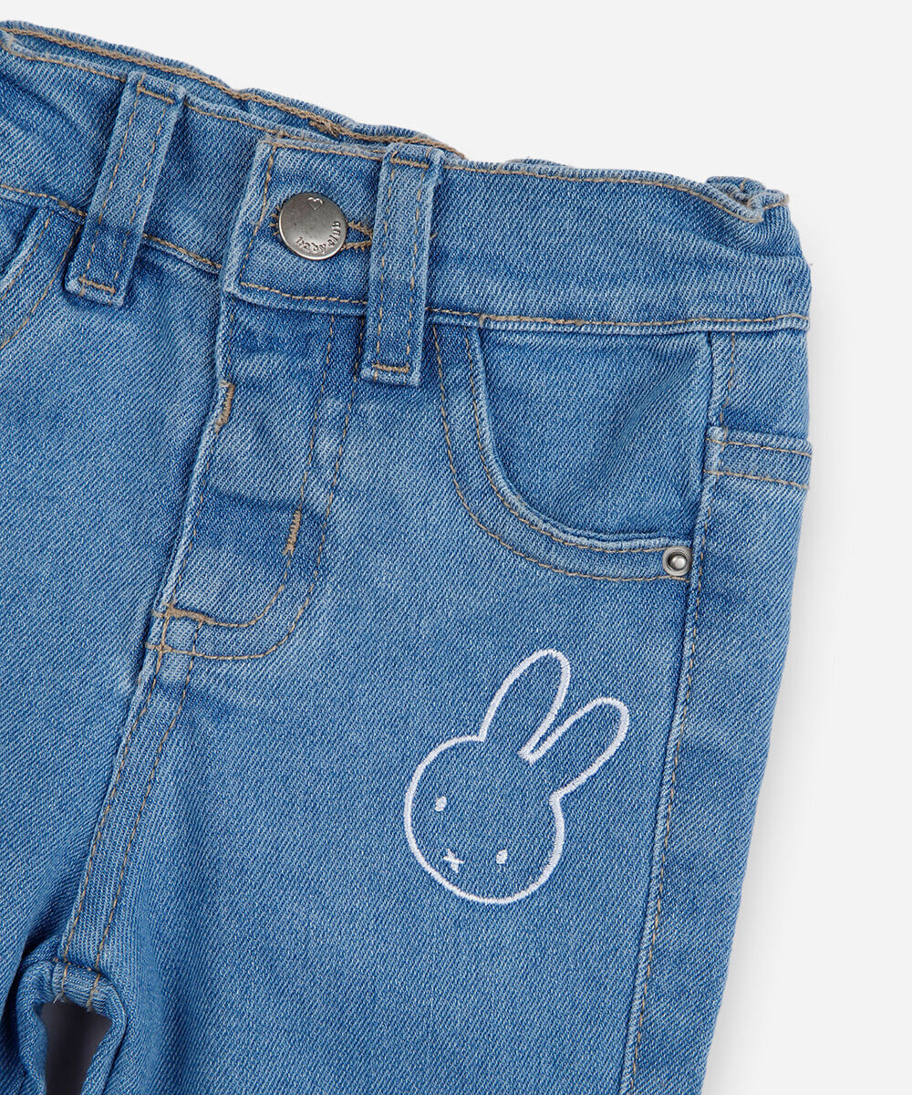 calça flare infantil jeans com bordado miffy azul