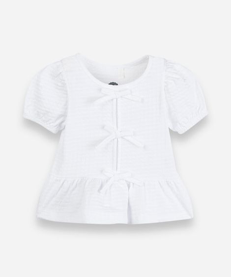 blusa peplum infantil de algodão com laços off white