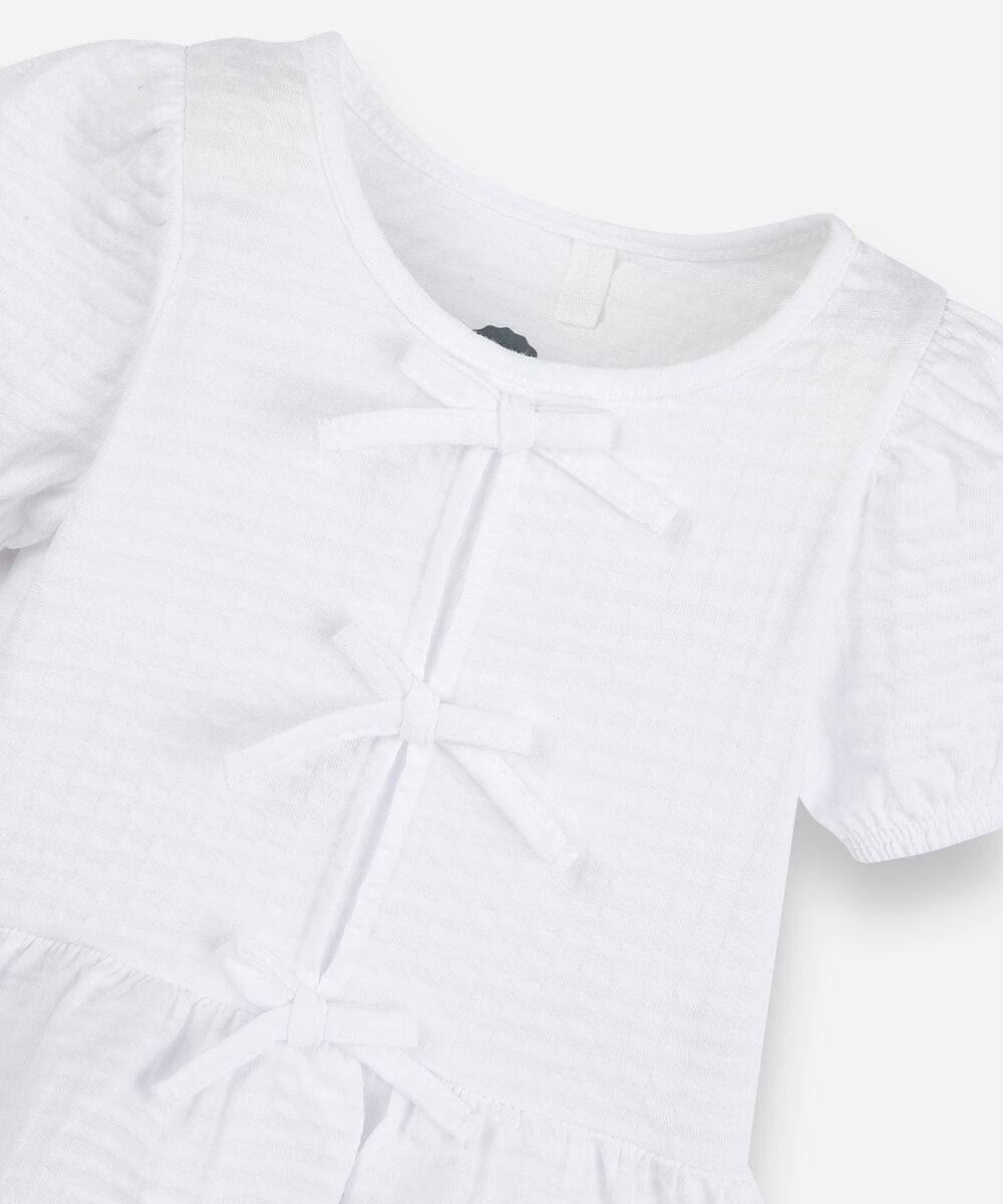 blusa peplum infantil de algodão com laços off white