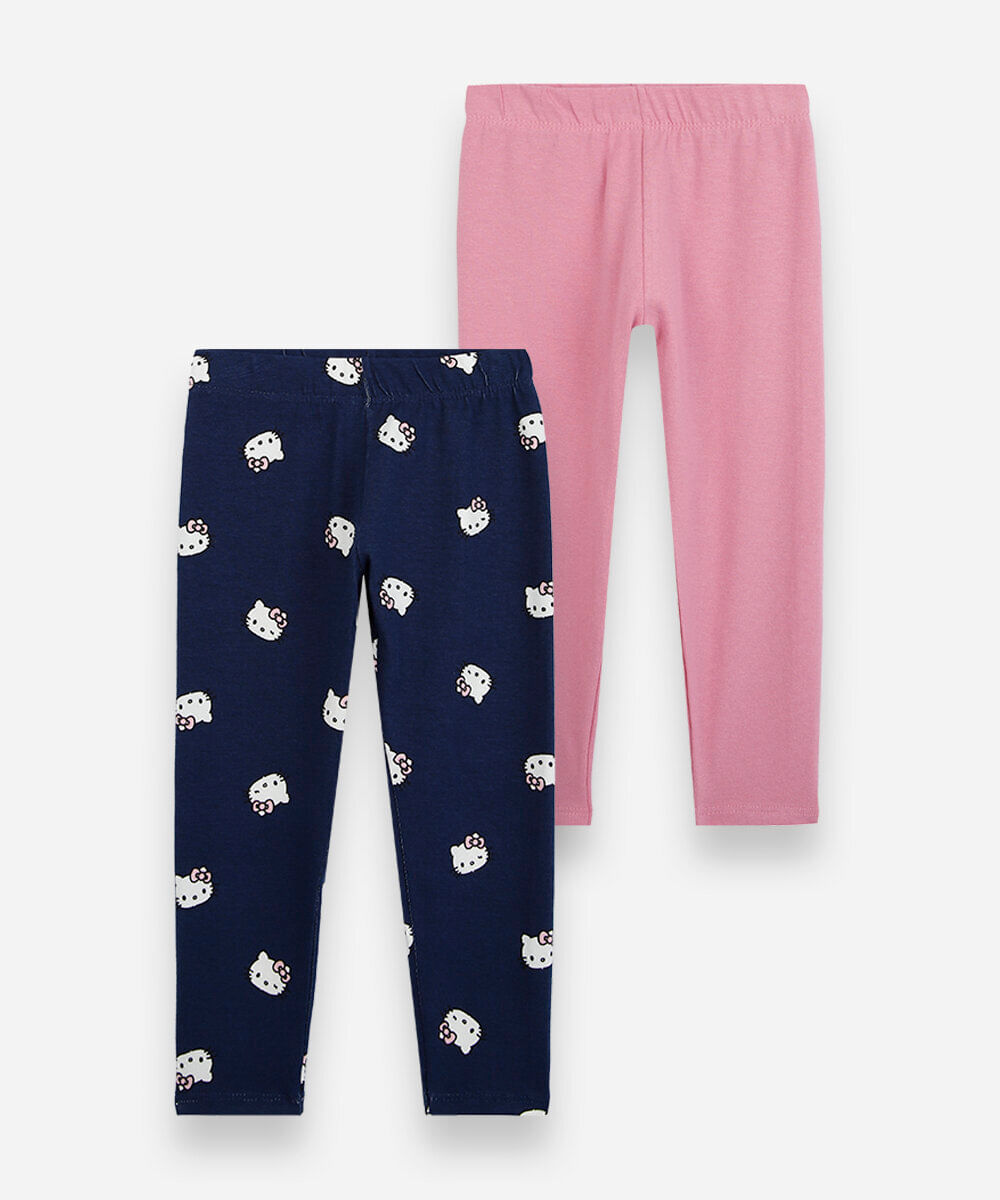 kit 2 leggings infantis de algodão hello kitty colorido