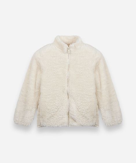 jaqueta infantil de fleece gola alta off white