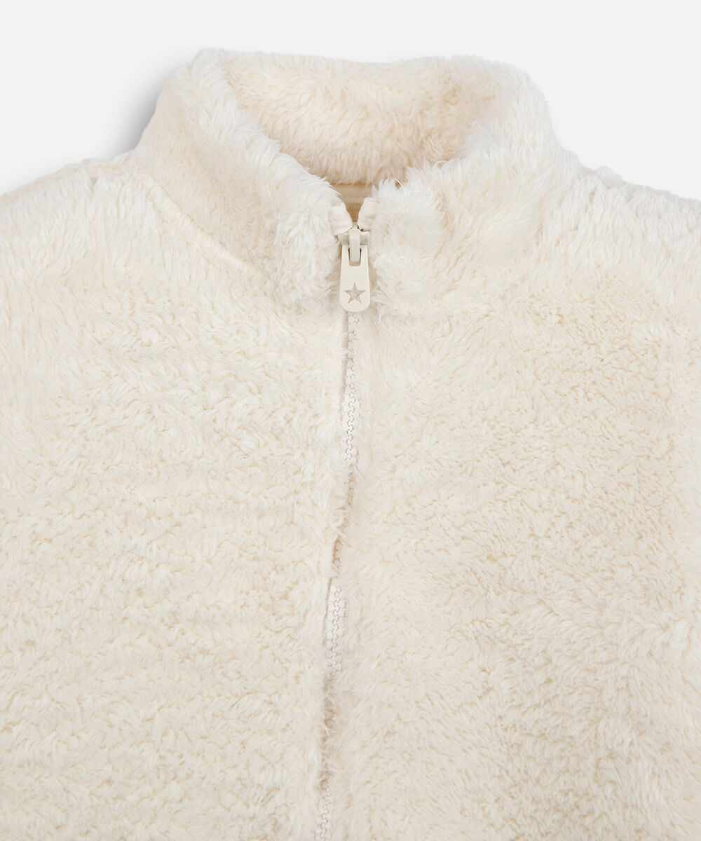 jaqueta infantil de fleece gola alta off white