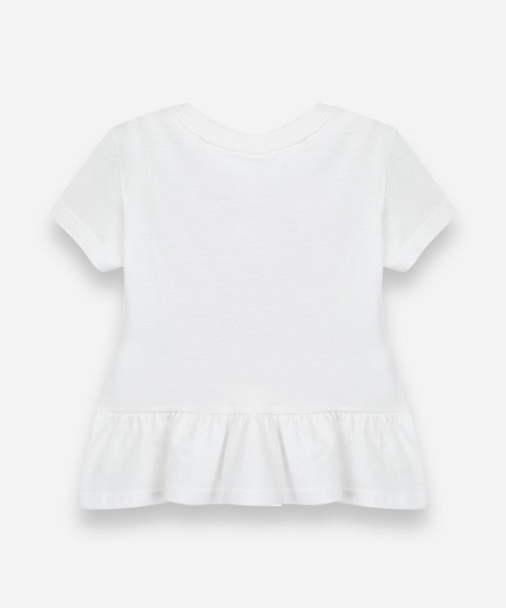 blusa infantil de algodão com babado unicórnio off white