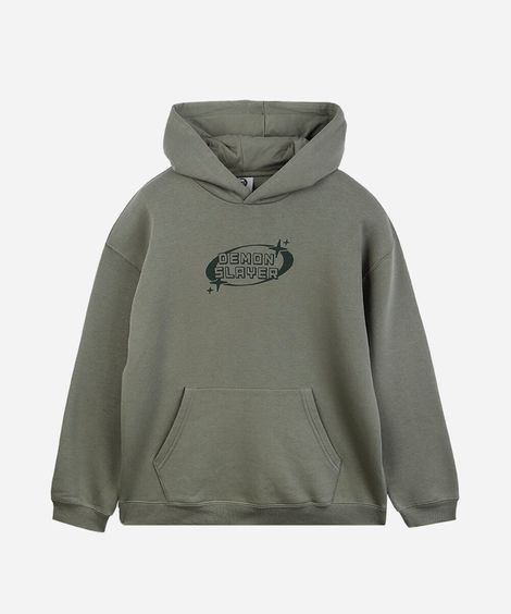 blusão oversized juvenil de moletom demon slayer com capuz verde