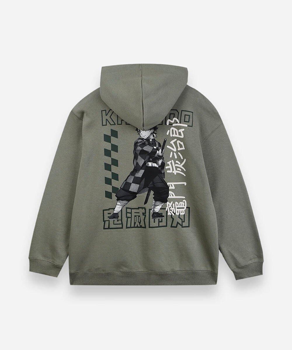 blusão oversized juvenil de moletom demon slayer com capuz verde