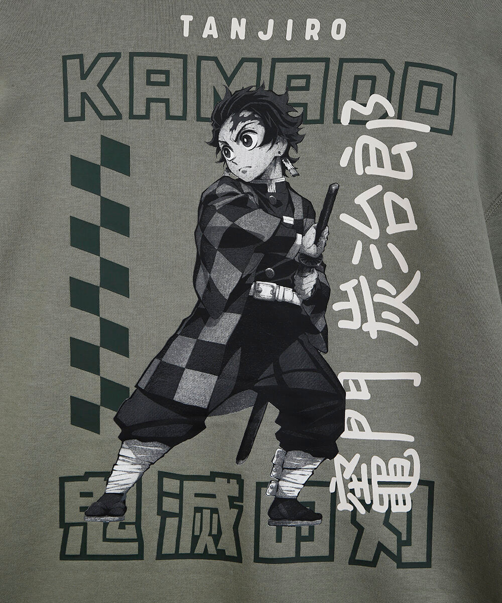blusão oversized juvenil de moletom demon slayer com capuz verde