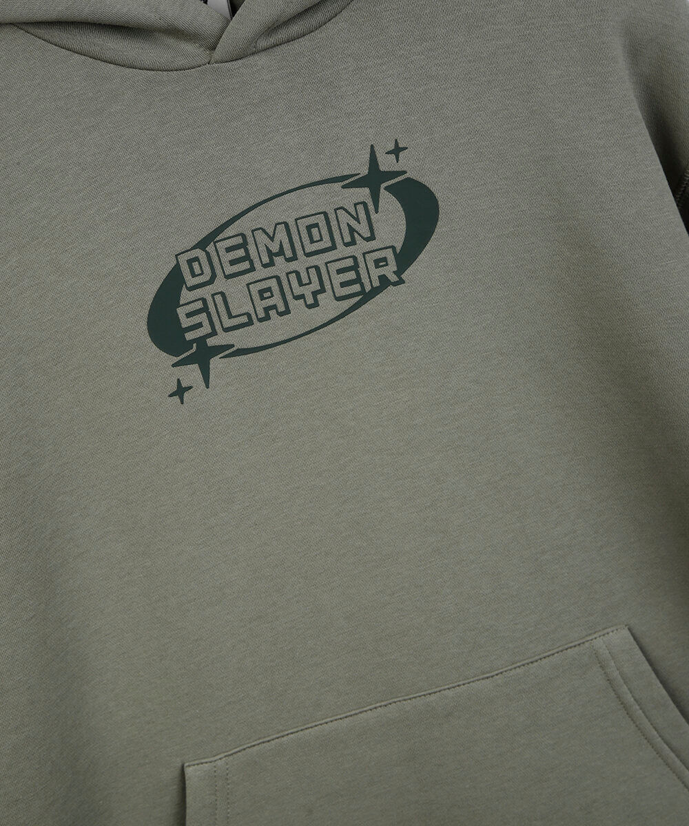 blusão oversized juvenil de moletom demon slayer com capuz verde