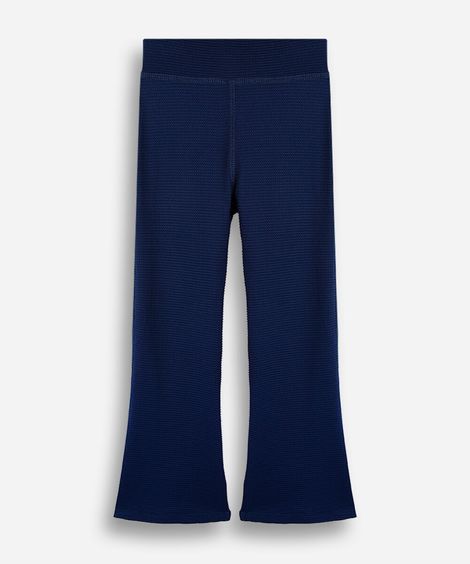calça flare esportiva infantil de poliamida texturizada azul