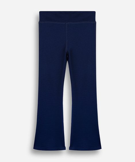 calça flare esportiva infantil de poliamida texturizada azul