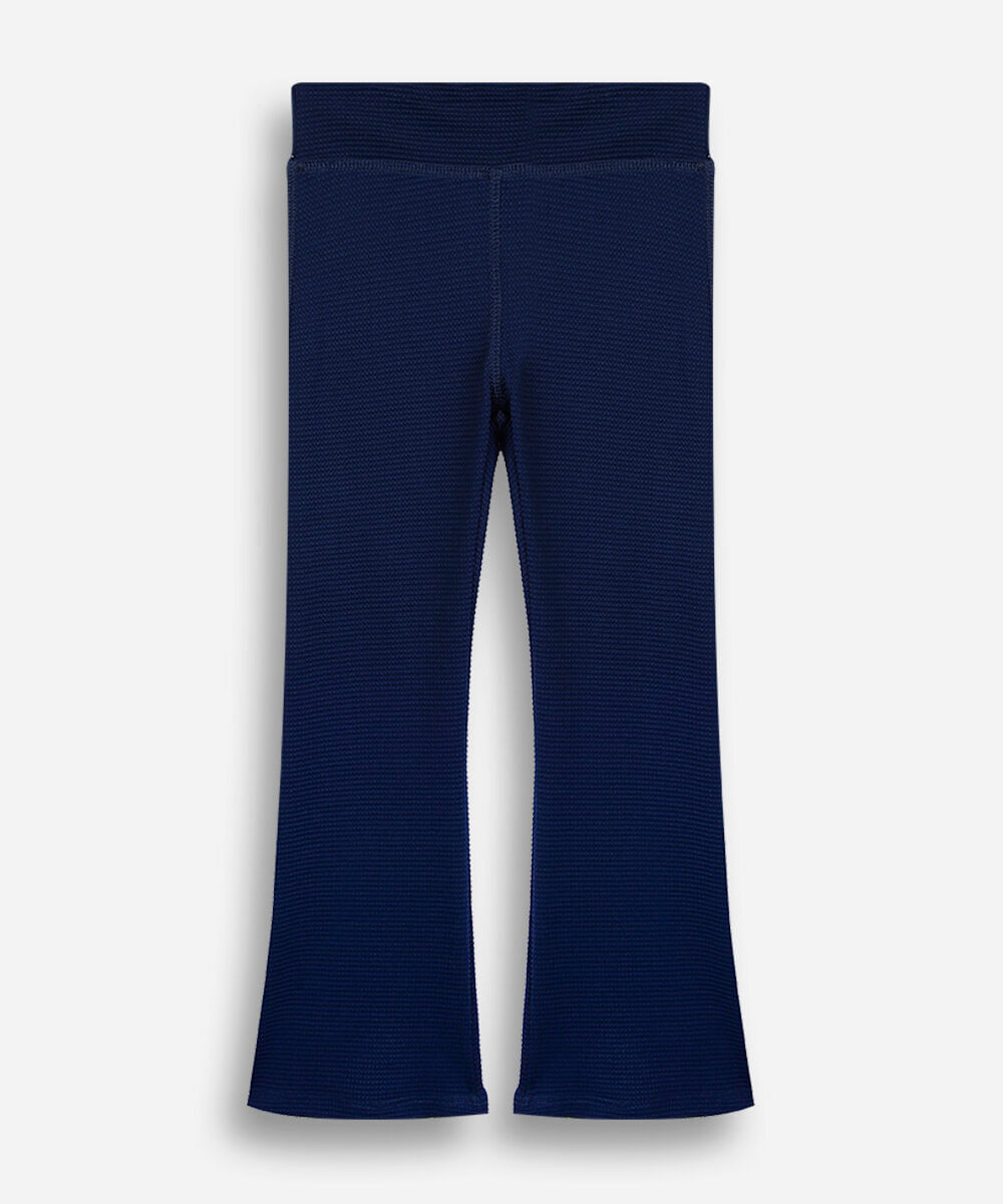 calça flare esportiva infantil de poliamida texturizada azul