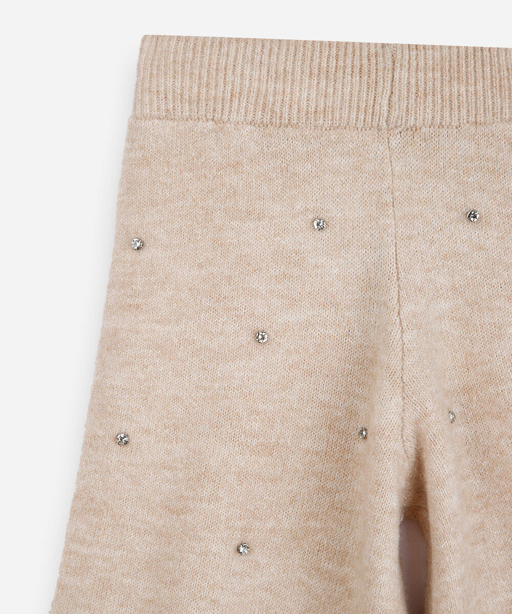 calça infantil de tricot com brilhos bege