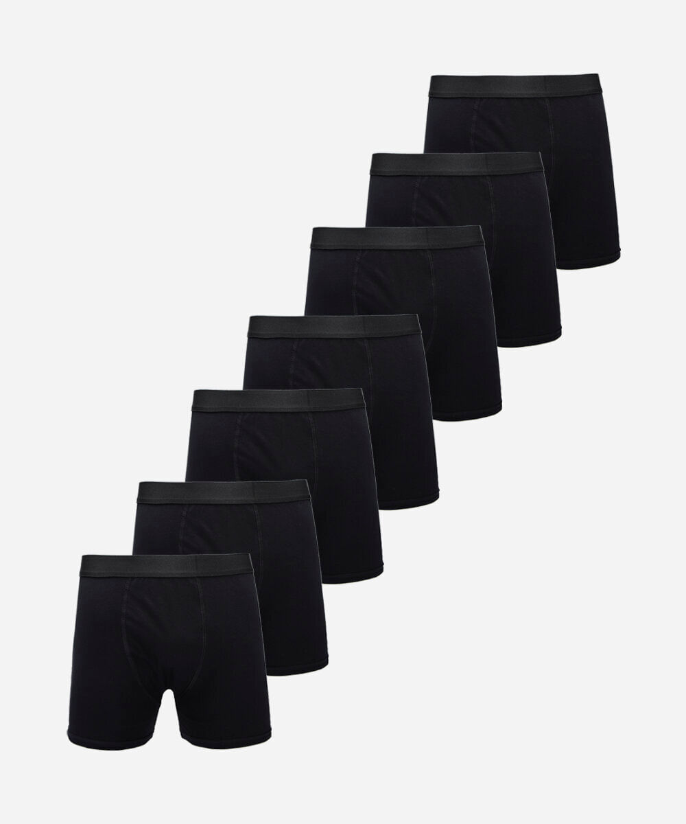 kit de 7 cuecas boxer masculina de algodão preto