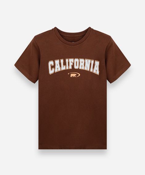 camiseta infantil de algodão manga curta estampada marrom