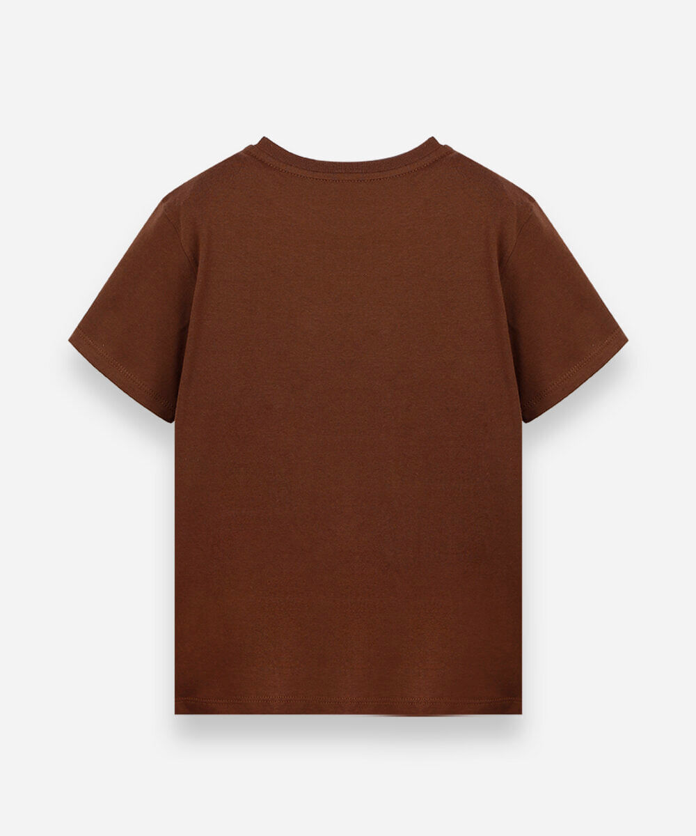 camiseta infantil de algodão manga curta estampada marrom