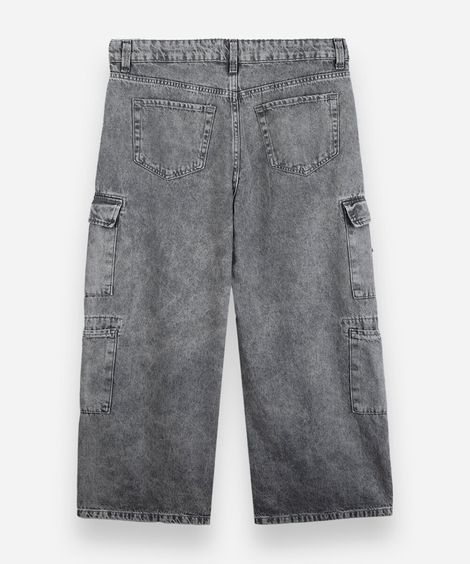 calça skater juvenil jeans multi bolsos cinza