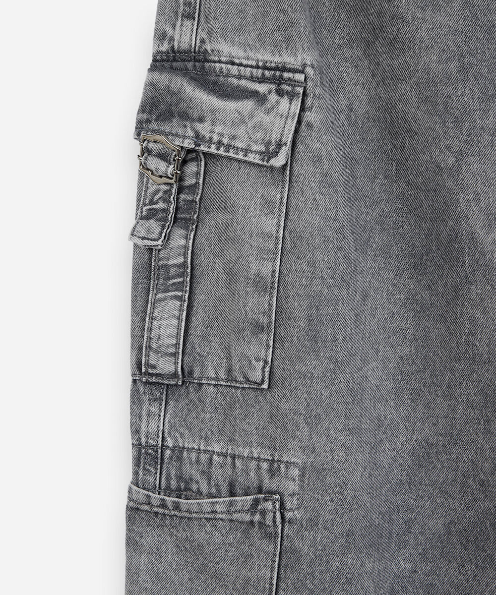 calça skater juvenil jeans multi bolsos cinza