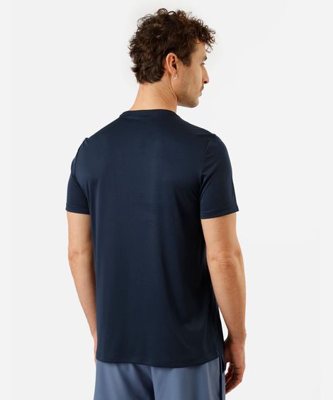 camiseta esportiva masculina com listras azul