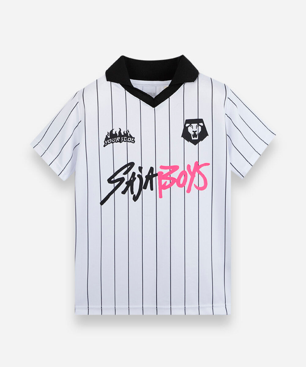 camiseta esportiva infantil com gola saja boys listrada off white