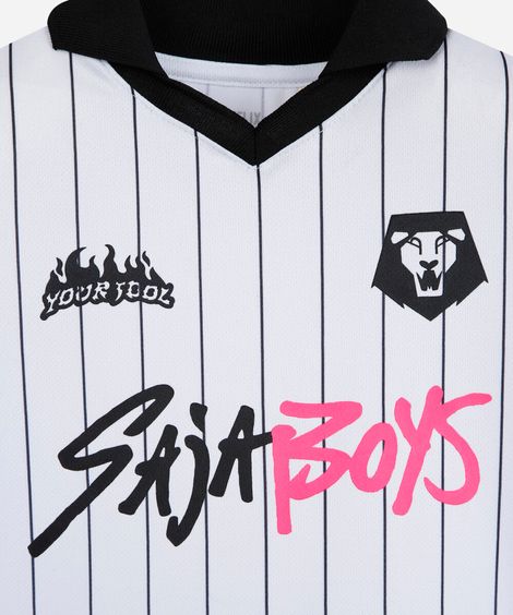 camiseta esportiva infantil com gola saja boys listrada off white