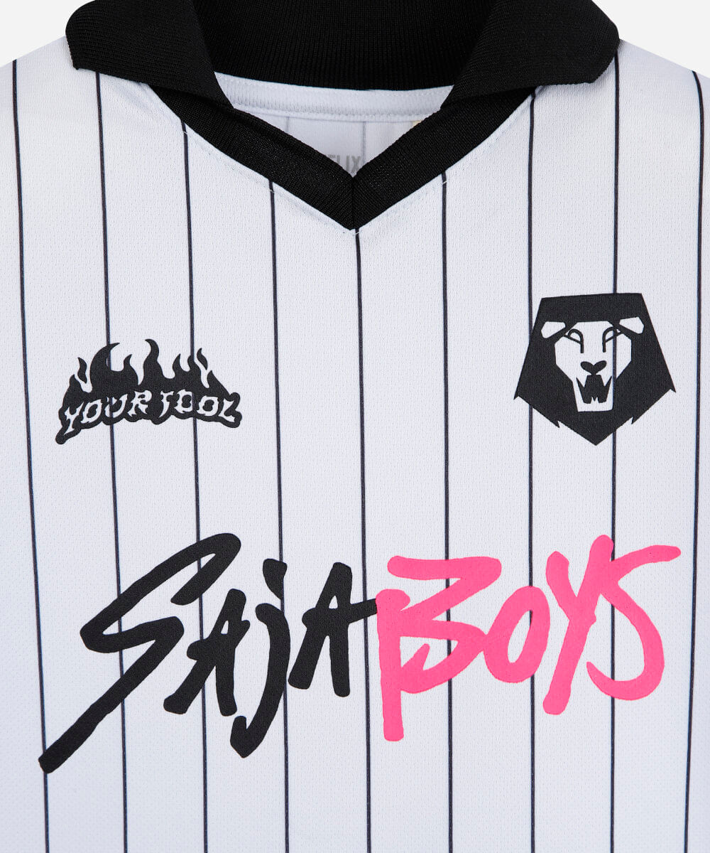 camiseta esportiva infantil com gola saja boys listrada off white