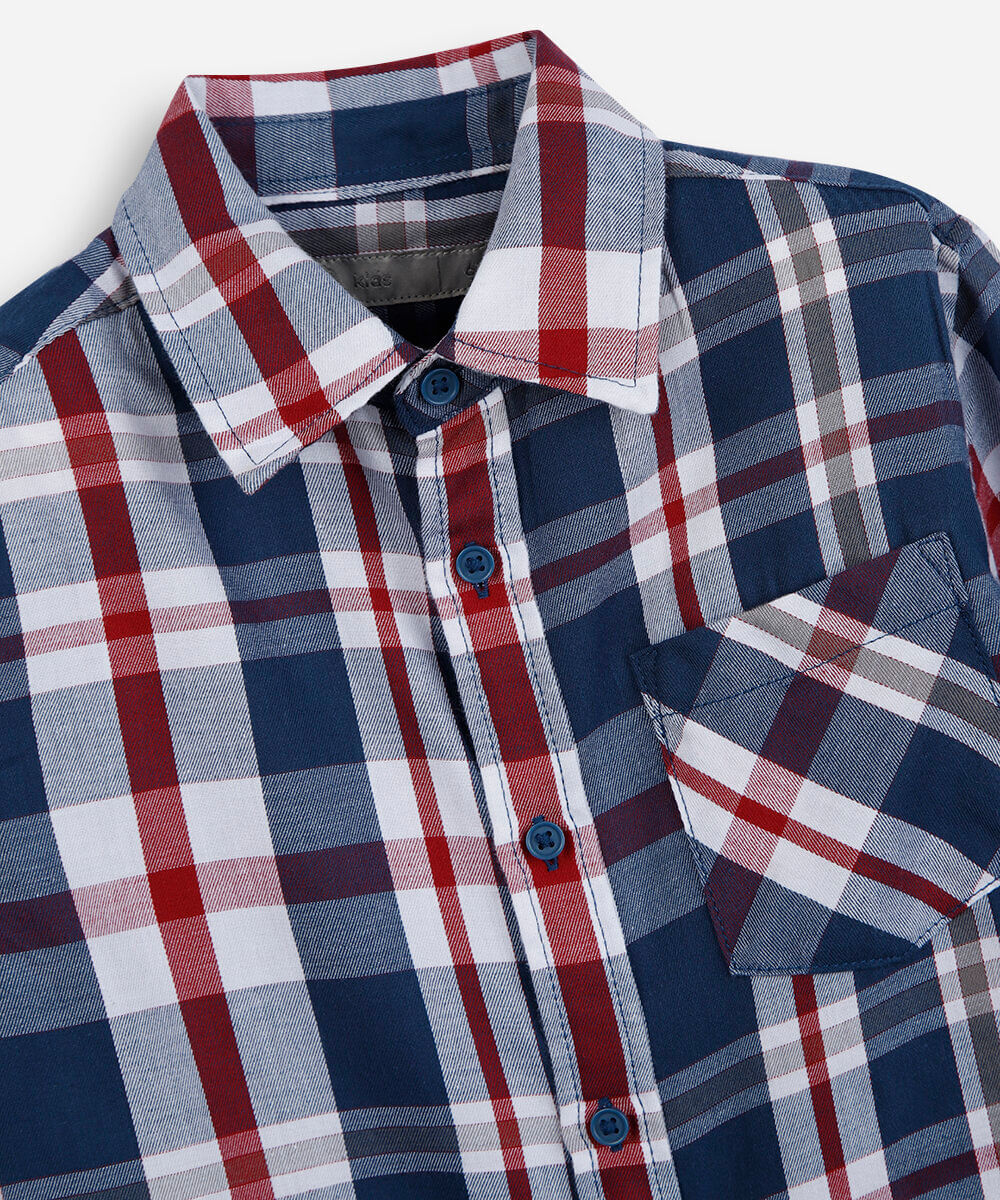 camisa infantil com algodão e bolso manga longa xadrez vinho