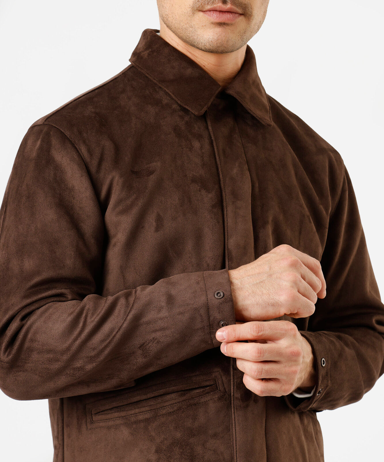 jaqueta masculina de suede com bolsos marrom