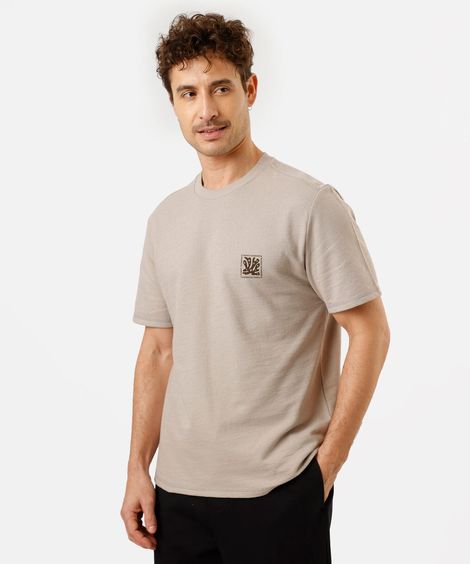 camiseta masculina de algodão manga curta estampada bege