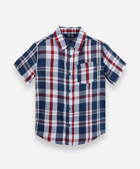 camisa infantil com algodão manga curta xadrez vinho