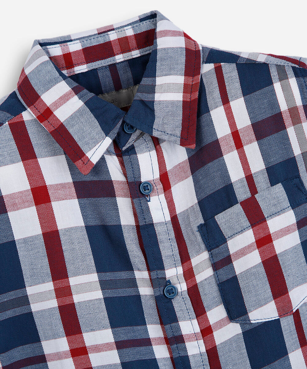 camisa infantil com algodão manga curta xadrez vinho