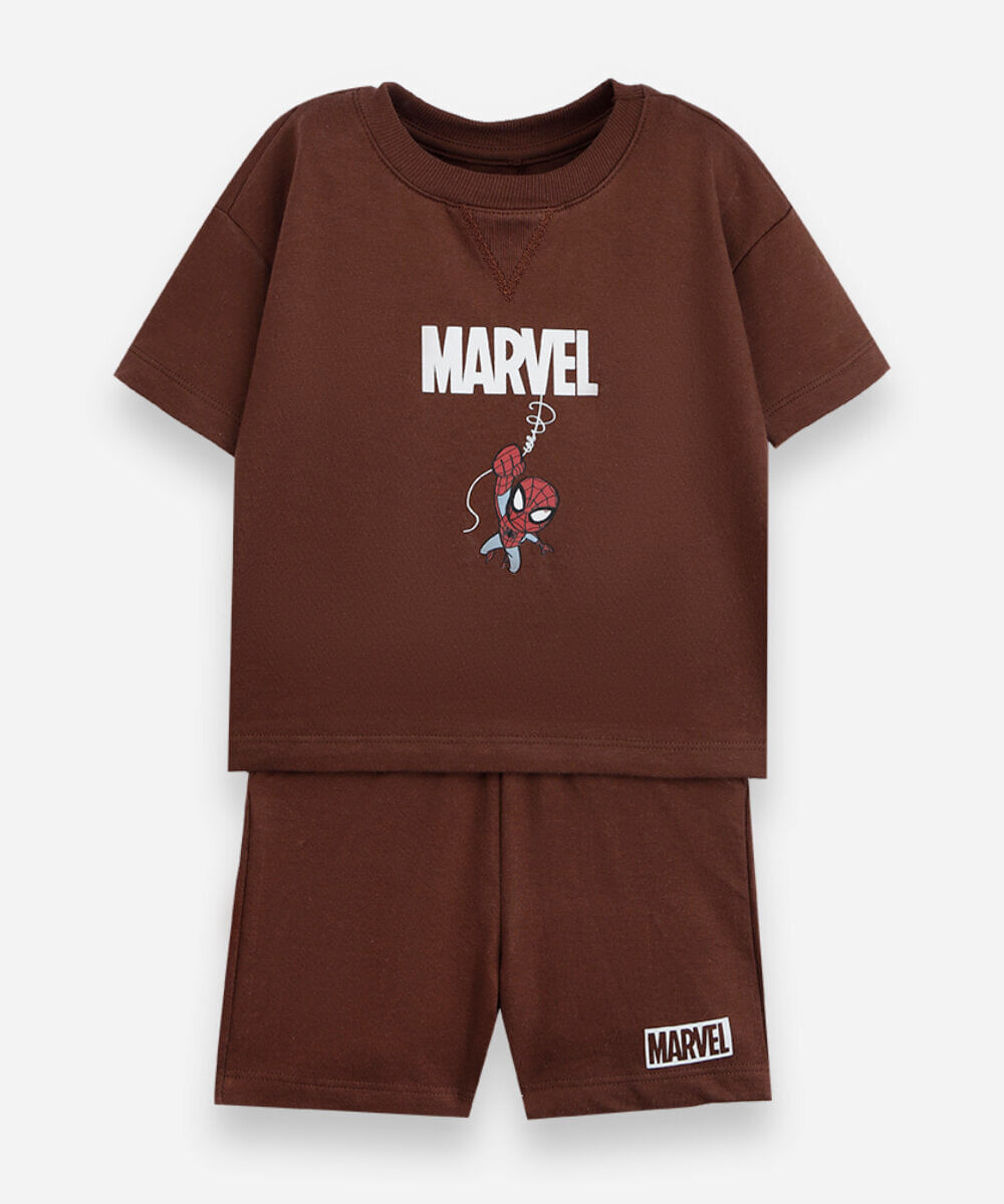 conjunto curto infantil de algodão manga curta homem aranha marrom