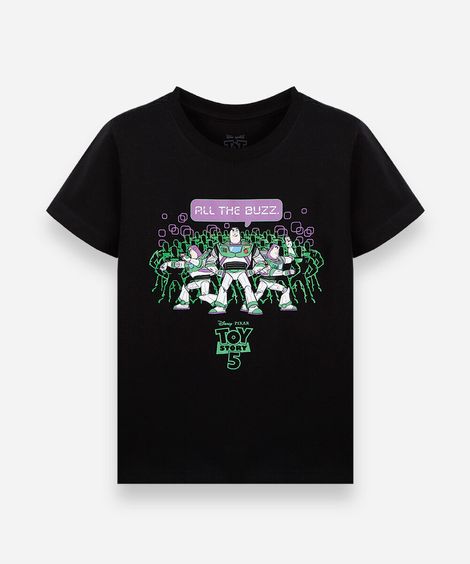 camiseta infantil de algodão manga curta buzz lightyear preta