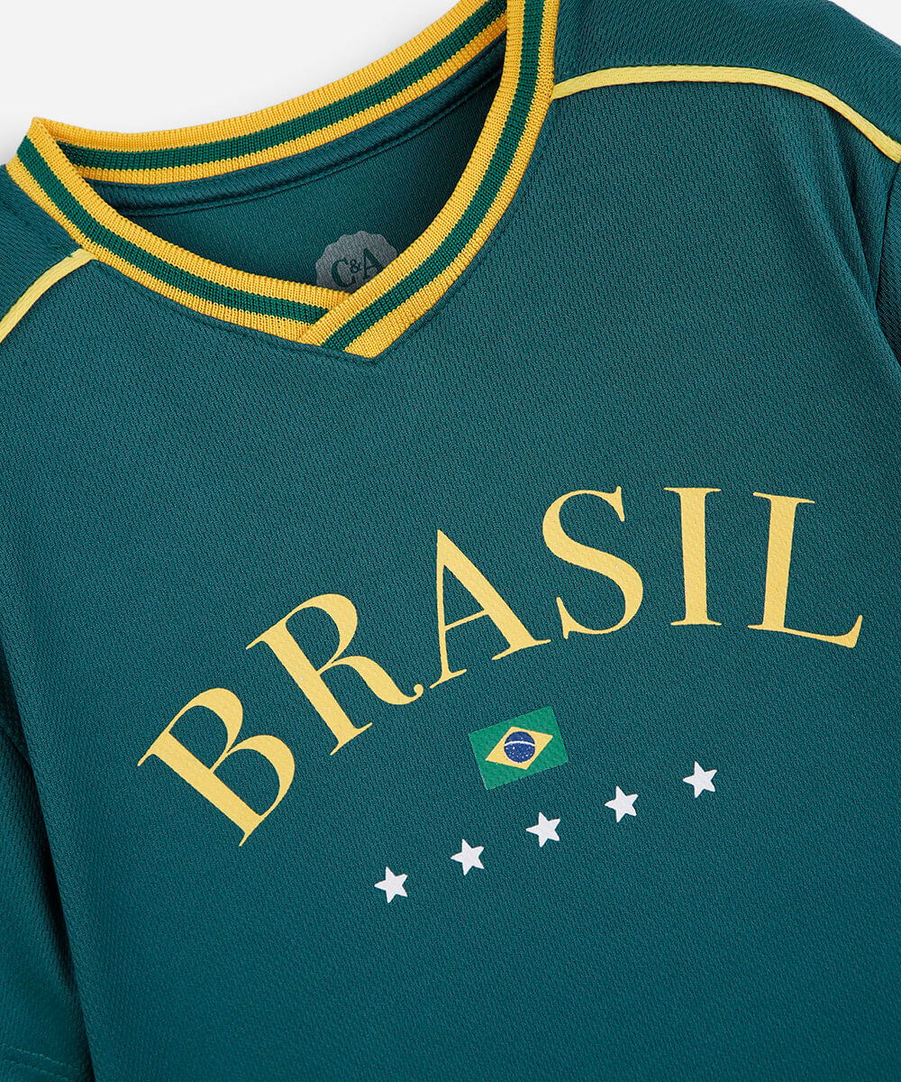 camiseta infantil manga curta brasil verde