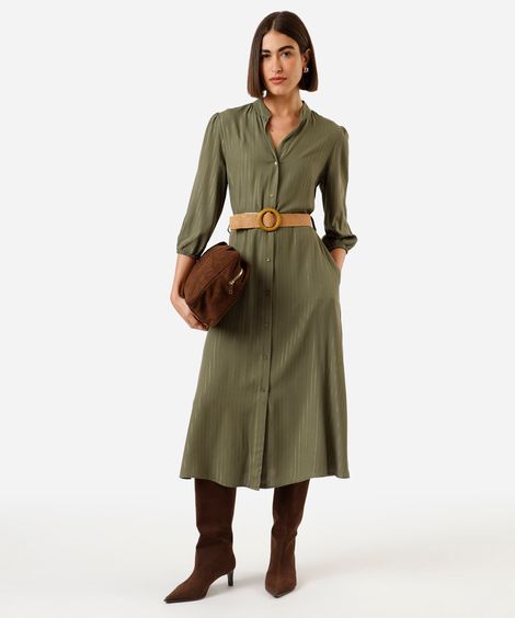 vestido midi chemise feminino de viscose com cinto verde