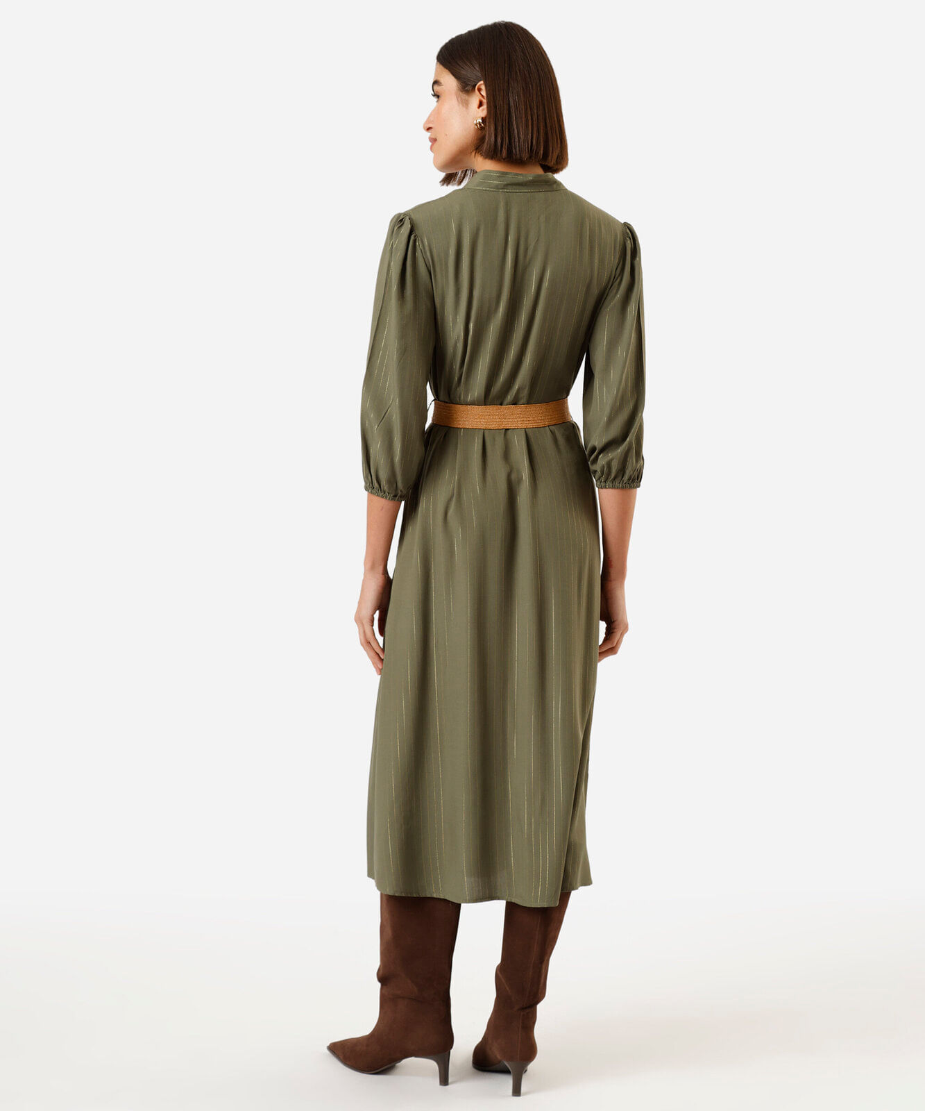 vestido midi chemise feminino de viscose com cinto verde