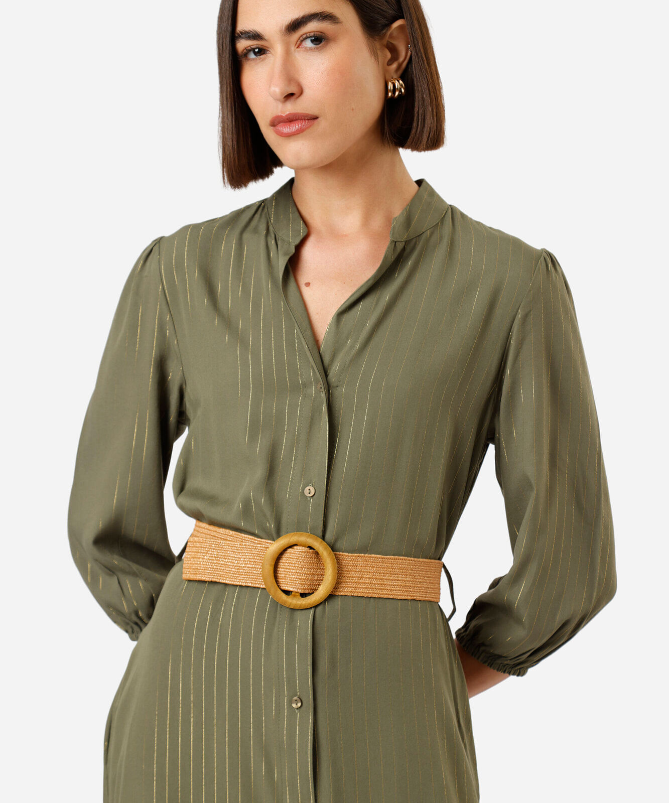 vestido midi chemise feminino de viscose com cinto verde