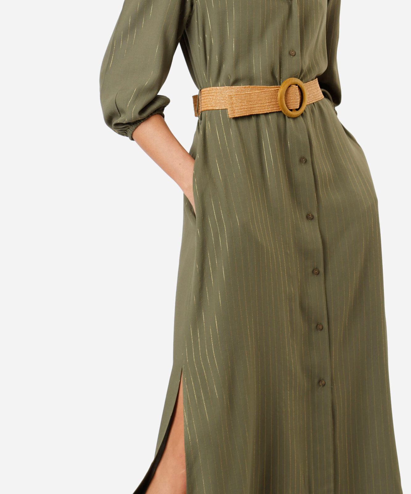 vestido midi chemise feminino de viscose com cinto verde