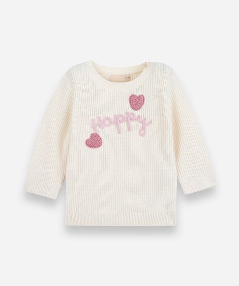 suéter infantil de tricot com bordado amarelo
