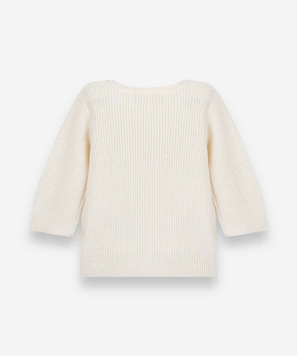 suéter infantil de tricot com bordado amarelo