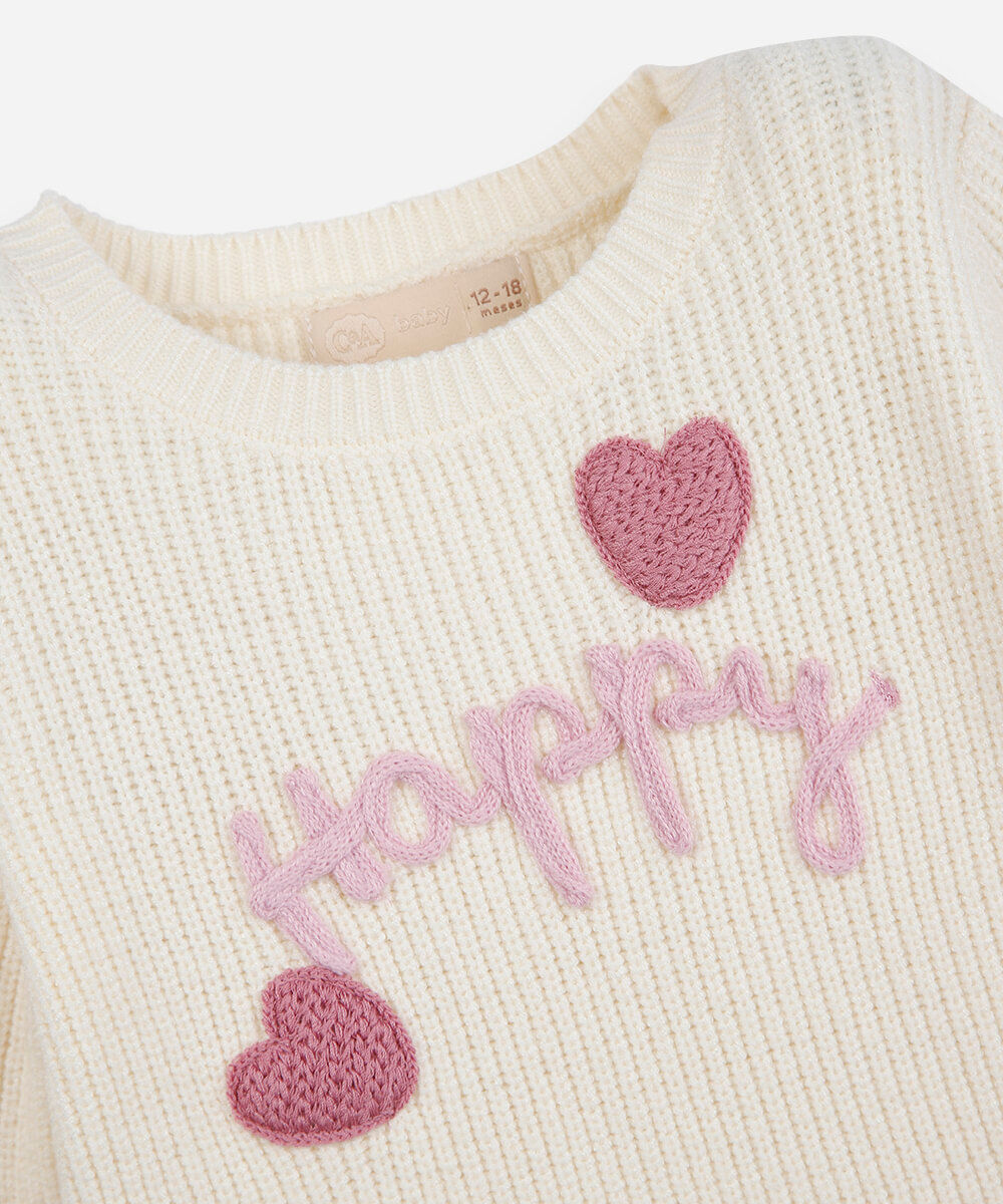 suéter infantil de tricot com bordado amarelo