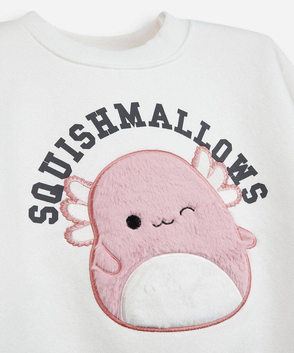 blusão infantil de moletom squishmallows off white