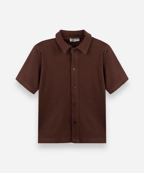 camisa infantil de algodão manga curta texturizada marrom
