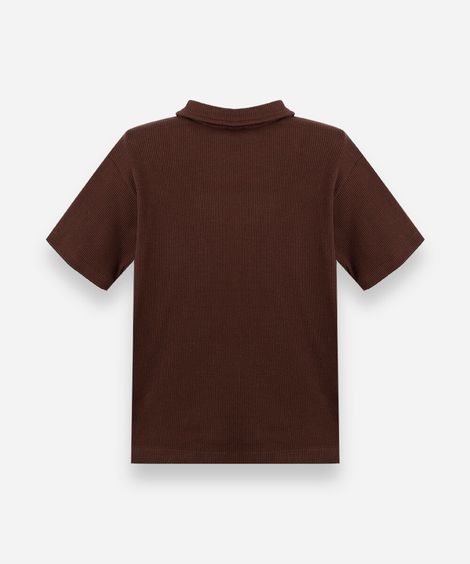 camisa infantil de algodão manga curta texturizada marrom