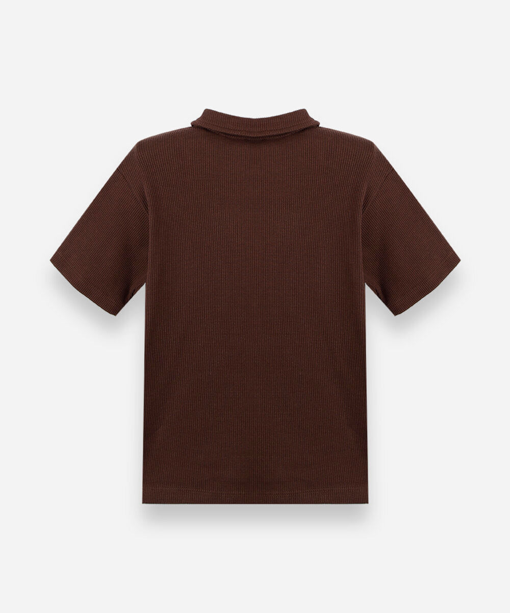 camisa infantil de algodão manga curta texturizada marrom