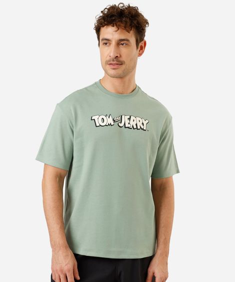 camiseta masculina com algodão manga curta tom e jerry verde